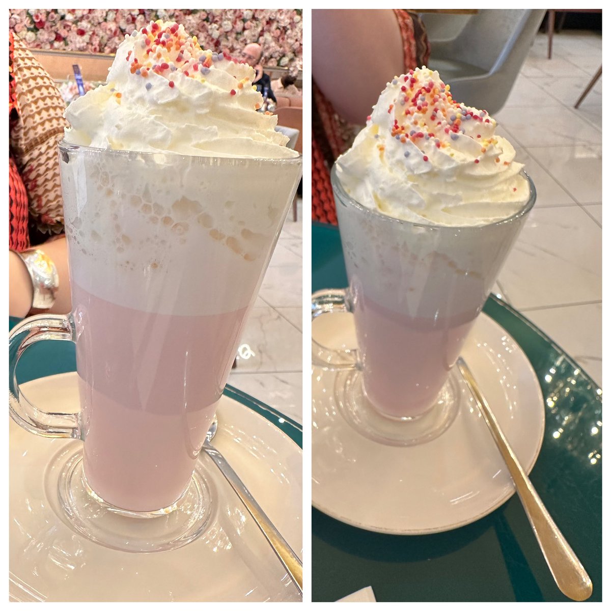 PINK HOT CHOCOLATE -Strawberry 🍓, milk, whipping cream, mini marshmallows & sprinkles #novacooksontour