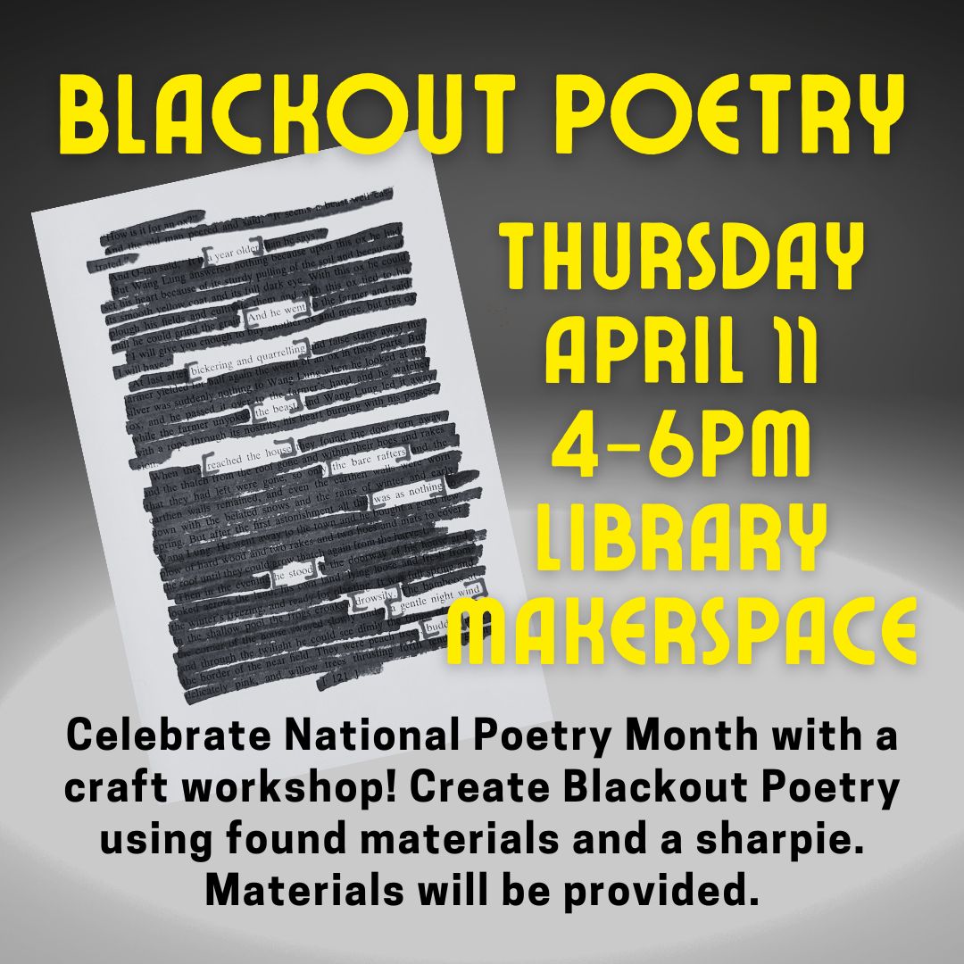 Join us on Thursday, April 11 from 4-6p, for a Blackout Poetry crafting event to celebrate National Poetry Month! Find out more @ writers.com/what-is-blacko….