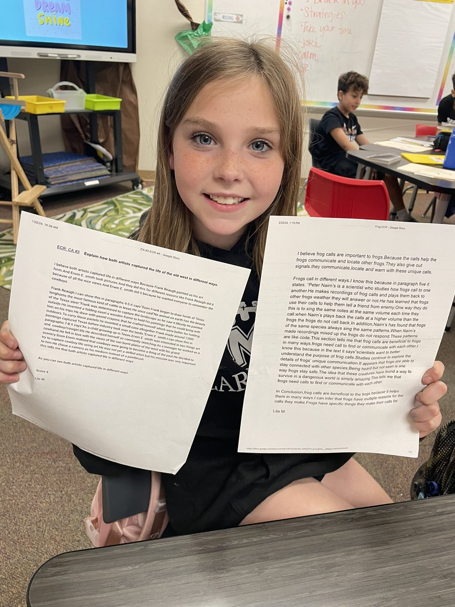 randinanderson's tweet photo. We celebrated all of our growth today in writing ECR’s! #writingportfolios Great conversations about how their proof now connects to assertions and how explaining has grown. #Melissaschools #HMEproud https://t.co/eVq5AG4iJb