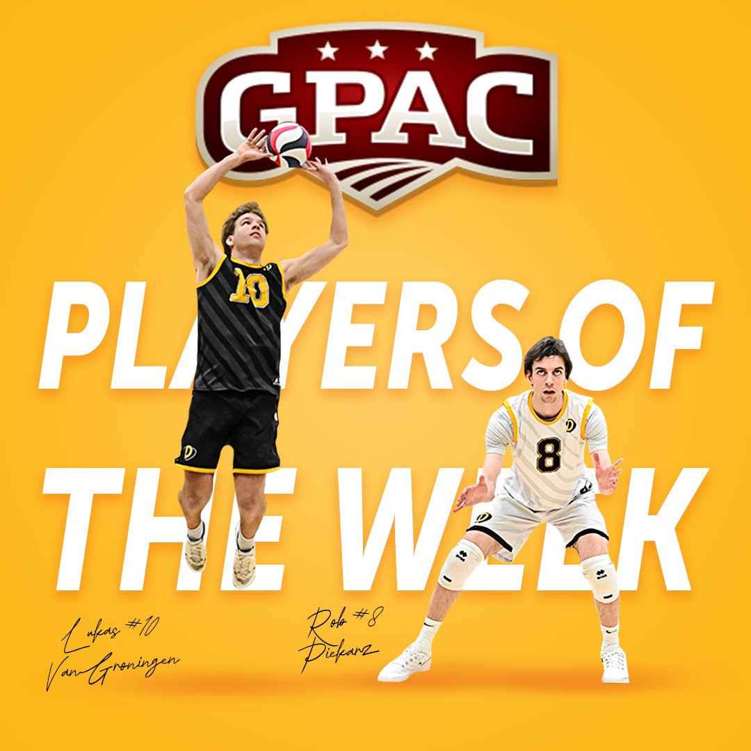 Your GPAC Players of the Week!

Lukas Van Groningen Dordt's became the all-time assist leader with 92 assists in wins over Morningside and Ottawa as well has 16 digs, six blocks, and three aces.

Rob Piekarz had 30 digs against Morningside and Ottawa.