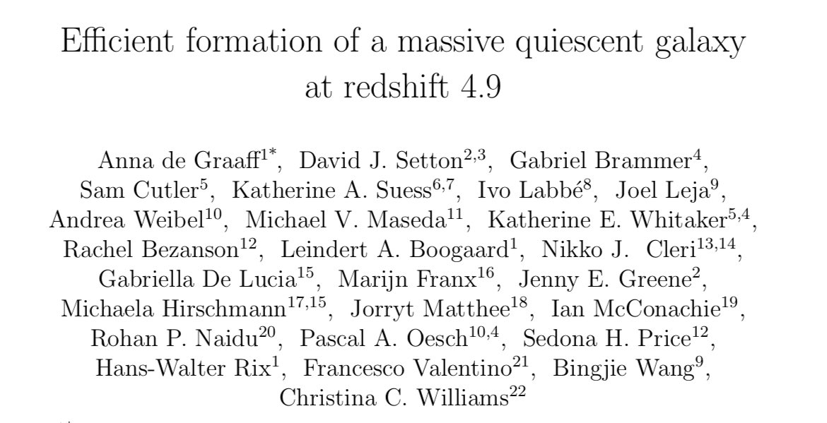 Very excited to have been involved in this paper led by Anna de Graaff that hit the arxiv today, where we present the new record holder the most distant massive quiescent galaxy to be spectroscopically confirmed (for now): arxiv.org/pdf/2404.05683…