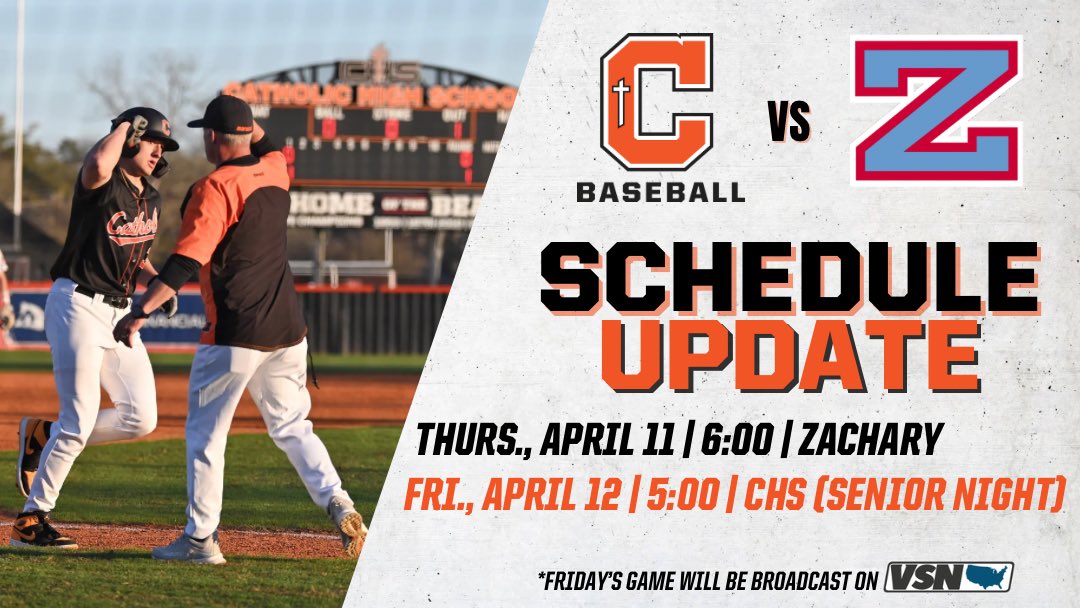 SCHEDULE UPDATE: Due to expected severe weather tomorrow, please see the updated @CurDogBaseball game times against Zachary!