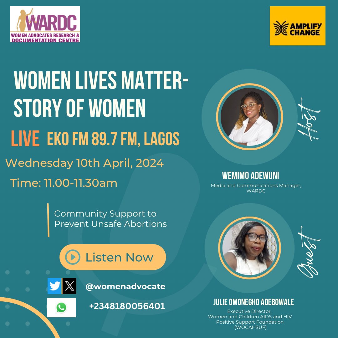 11 am tomorrow will be another episode of Women Lives Matter- Story of Women. Let's discuss Community Support to Prevent Unsafe Abortions. Join us @eko897fm