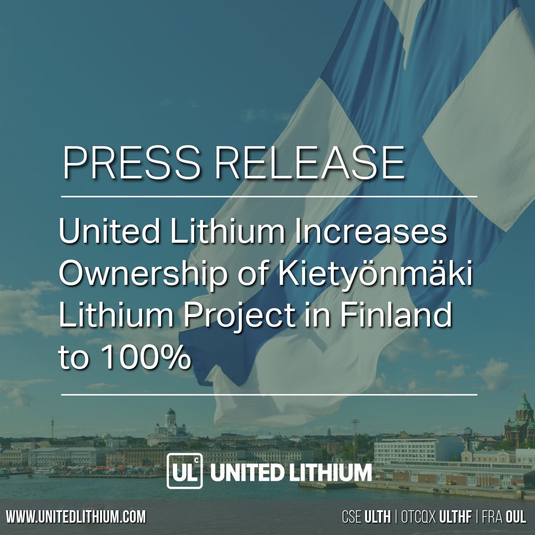 United Lithium (@unitedlithium) on Twitter photo We’ve increased our interest in the Kietyönmäki Lithium Project in Finland to 100%.
Drilling at the project by United and the previous operators has produced impressive results, including:
• 1.53% Li₂O over 23.00 m;
• 1.31% Li₂O over 24.25 m;
• 1.44% Li₂O over 24.17 m;
• We’ve increased our interest in the Kietyönmäki Lithium Project in Finland to 100%.
Drilling at the project by United and the previous operators has produced impressive results, including:
• 1.53% Li₂O over 23.00 m;
• 1.31% Li₂O over 24.25 m;
• 1.44% Li₂O over 24.17 m;
•