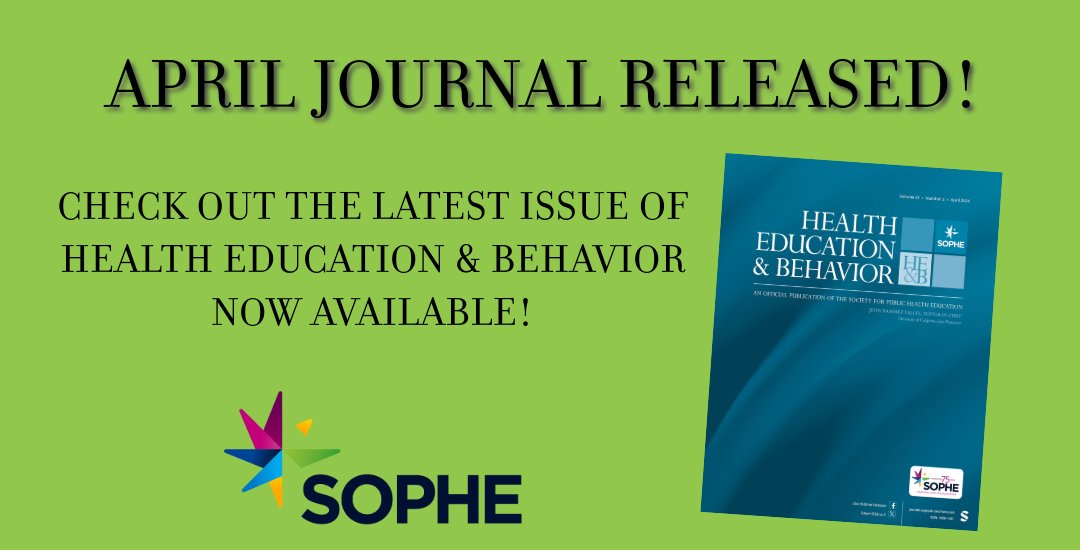 SOPHE's Health Education & Behavior released the April issue, Volume 51, Issue 2, last week. Read now! journals.sagepub.com/toc/hebc/curre…