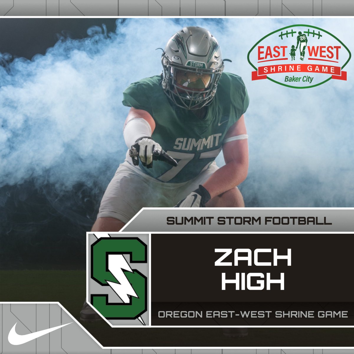 Summit Senior Zach High has been selected to represent the Storm in the 2024 Oregon East-West Shrine All-Star Game. This year's game will be played on Saturday, July 27 in Baker City, Oregon.