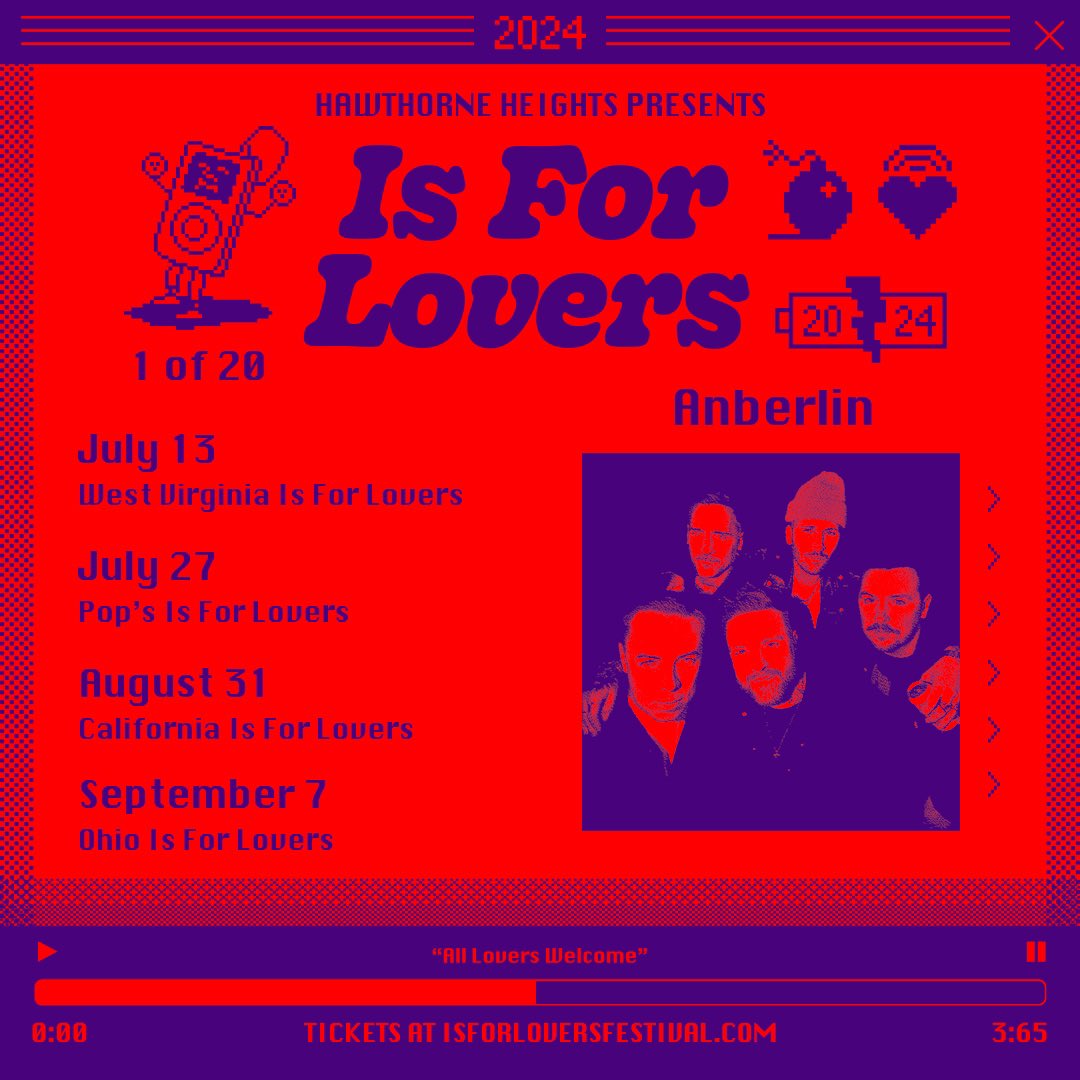 YO!! We’re so stoked to be getting back one of our favorite festivals! So far (wink) We’re playing @IsForLoversFest in West Virginia, Illinois, LA, and Ohio. Tickets on sale now! anberlin.com