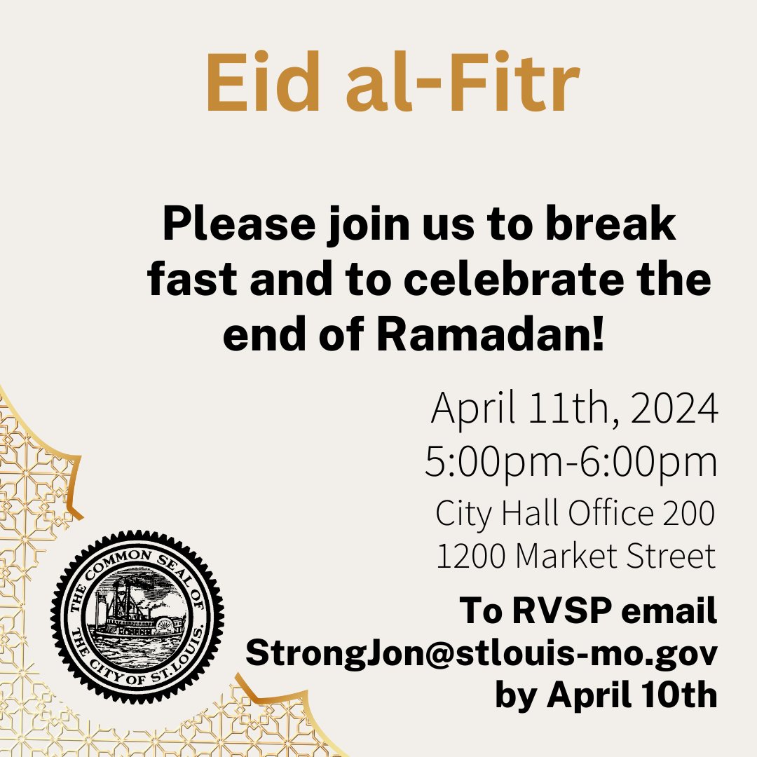 Join us to break your fast at City Hall! We'll be celebrating Thursday from 5:00-6:00pm ✨