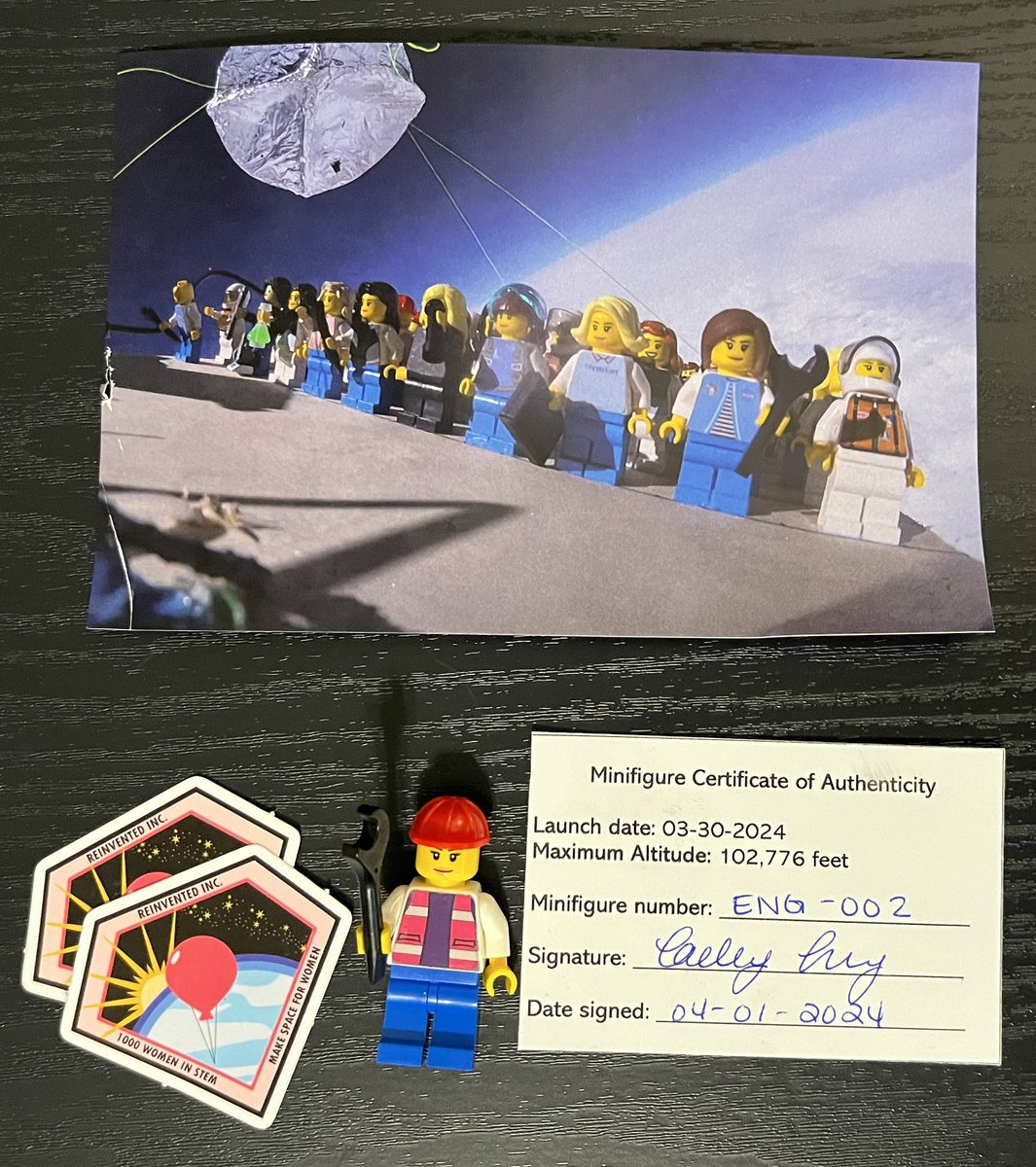 Excited to show one of 1,000 LEGO minifig from @reinventedmag that went to over 102,000 feet into the stratosphere as part of the #1000womeninstem #Makespaceforwoman campaign. Thanks @cae_looney! 🚀🌍🌎🌏