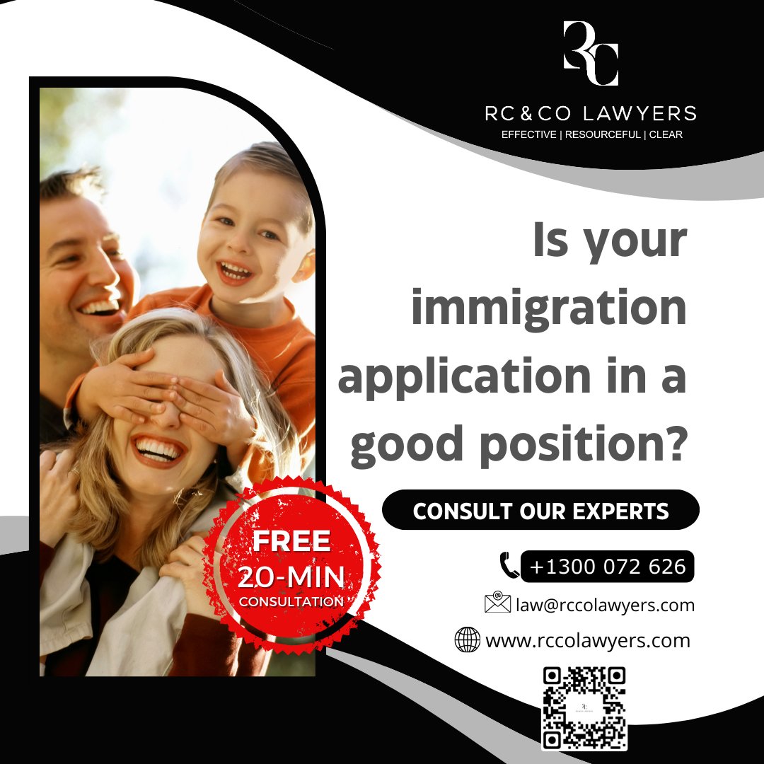 s Your Immigration Application in a Good Position? 🌎⚖️ Consult Our Experts Today for Peace of Mind and Expert Guidance.

☎️ +1300 072 626
📥 law@rccolawyers.com
🌐rccolawyers.com

#stratalawyer
#ownerscorporationlawyer
#conveyancinglawyer
#commerciallawyer
#falaw