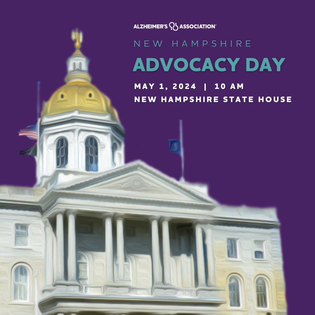 Join us for the 2024 New Hampshire Advocacy Day on May 1, 2024 at the New Hampshire State House! Register now to raise awareness of Alzheimer’s Disease and other related dementia and build relationships with our New Hampshire state legislators! alz.org/manh/events/nh…