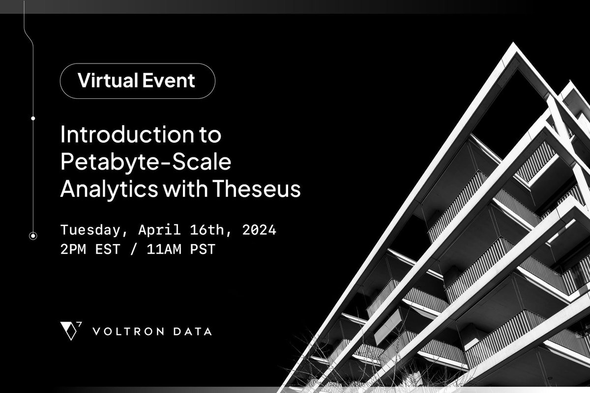 One week away: See a live demo of our #GPU query engine, Theseus, and learn what Voltron Data is up to. Register now for this 45-min live virtual event hosted by our co-founders, @rodaramburu @keithjkraus with @philbewankenobi running the demo 🔥 buff.ly/3vNCb7A