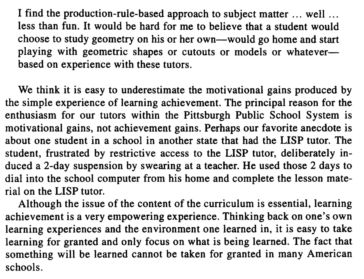 Does anyone know how to access/run the '85 CMU LISP Tutor? I've read so many papers about classic ITS but have never actually *used* one. I want to understand the authors' anecdote that a student got himself suspended for 2 days so he could finish LISP tutor.