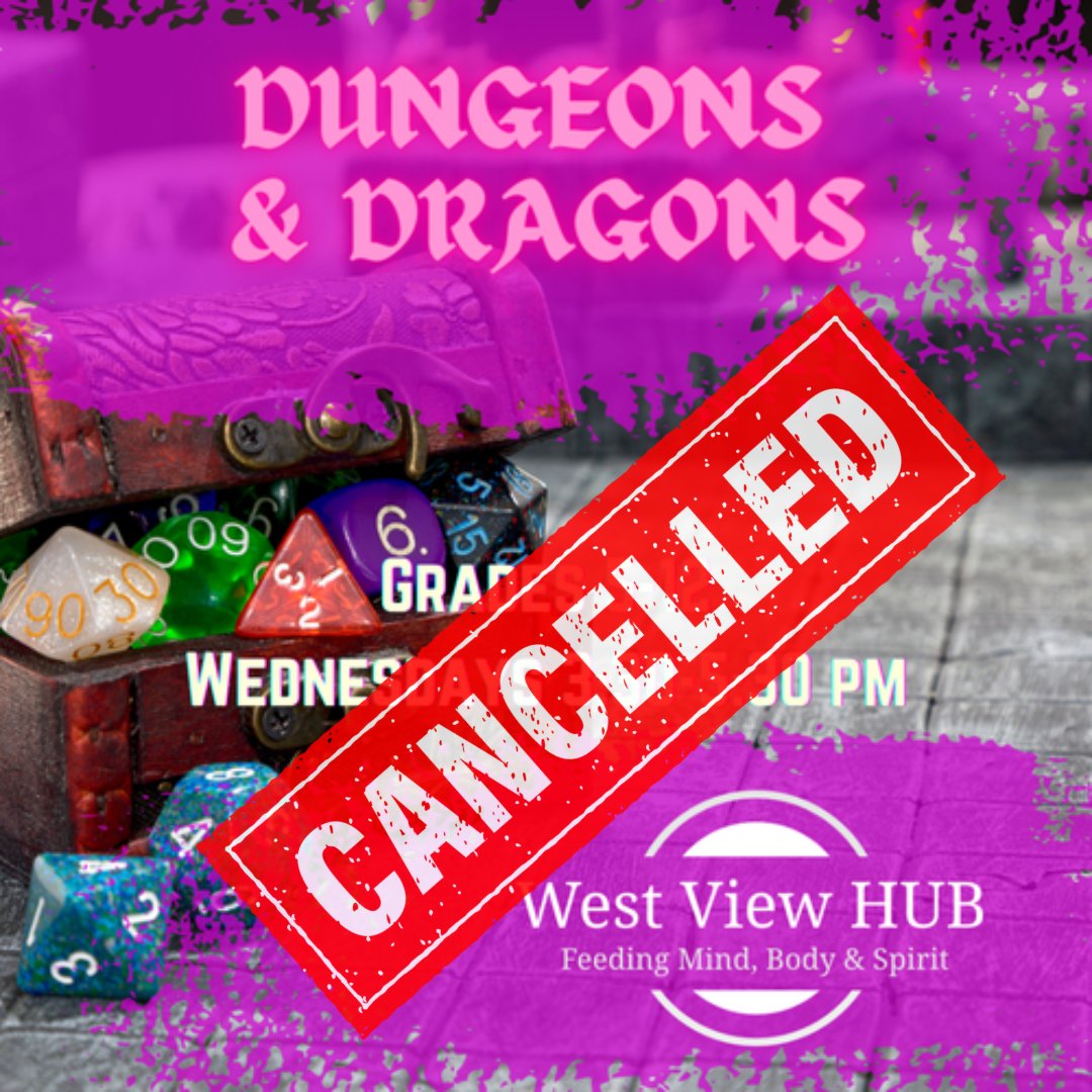 📢Tomorrow's D&D group is cancelled. We look forward to seeing our players next Wednesday!