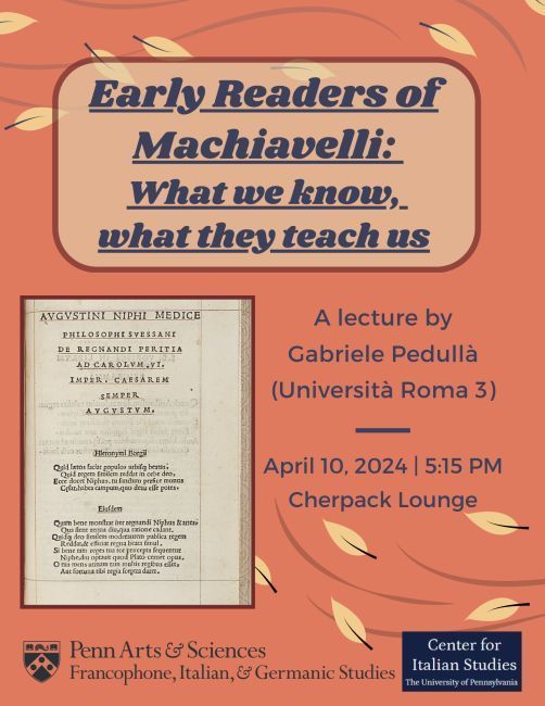 Remember to join Gabriele Pedullà, author of ON NICCOLÒ MACHIAVELLI for a lecture about Machiavelli tomorrow, April 10 at 5:15 PM. @PennItalian buff.ly/3IXaEDB