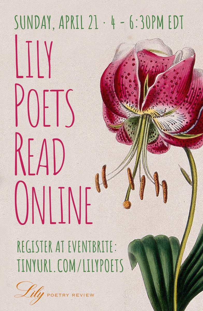 Looking forward to reading with other @PoetryLily poets on Sunday, April 21 · 4 - 6:30pm EDT Register for the link: eventbrite.com/e/lily-poetry-…