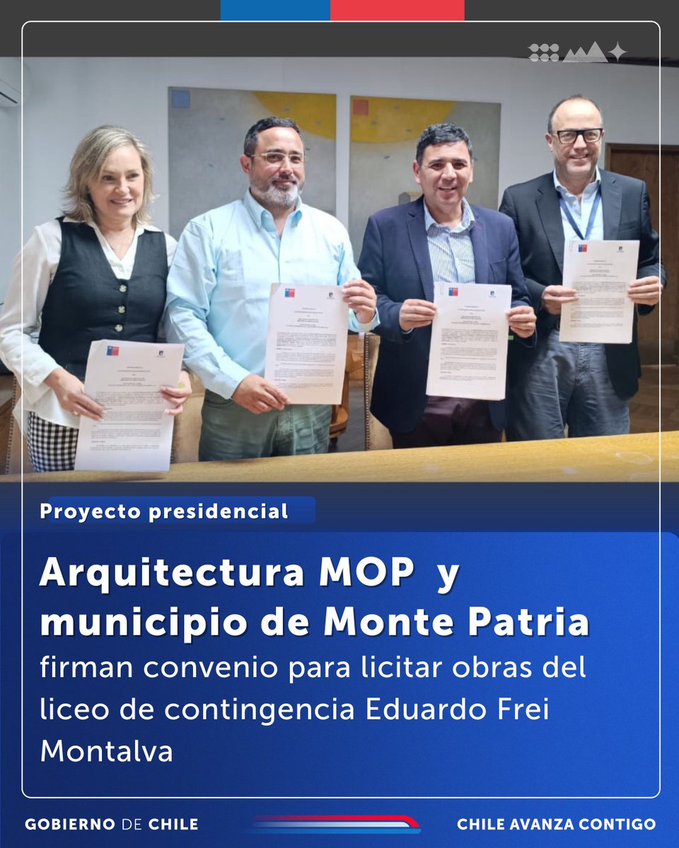 📣¡Tenemos muy buenas noticias! Nuestra Dirección de Arquitectura y la @MUNIMPATRIA, firmaron el convenio mandato que permitirá licitar de forma rápida, las obras del liceo de Contingencia Eduardo Frei Montalva