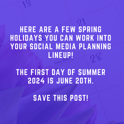 dcpv360's tweet photo. Here are a few Spring holidays you can work into your social media planning lineup! There are a few months left, with June 20th being the official first day of summer. Save this post! 📌

#dcpv360 #socialtrends #events #webtrends #springholidays #trending #socialpostingideas https://t.co/MeDbUxy4jk