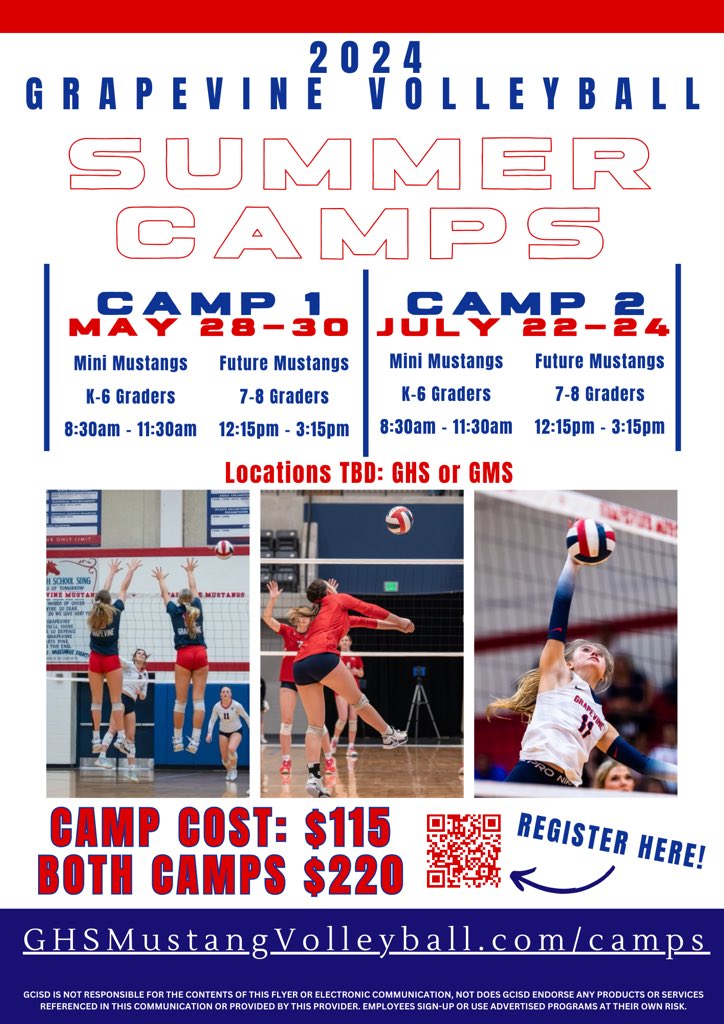 GVB SUMMER CAMP ❤️🐴🏐

We are so excited to see you guys again this summer! Sign up TODAY to reserve your spot! #alwaysamustang 

<a href="/GCISD_Athletics/">GCISD Athletics Dept.</a> 

GHSMustangVolleyball.com/camps