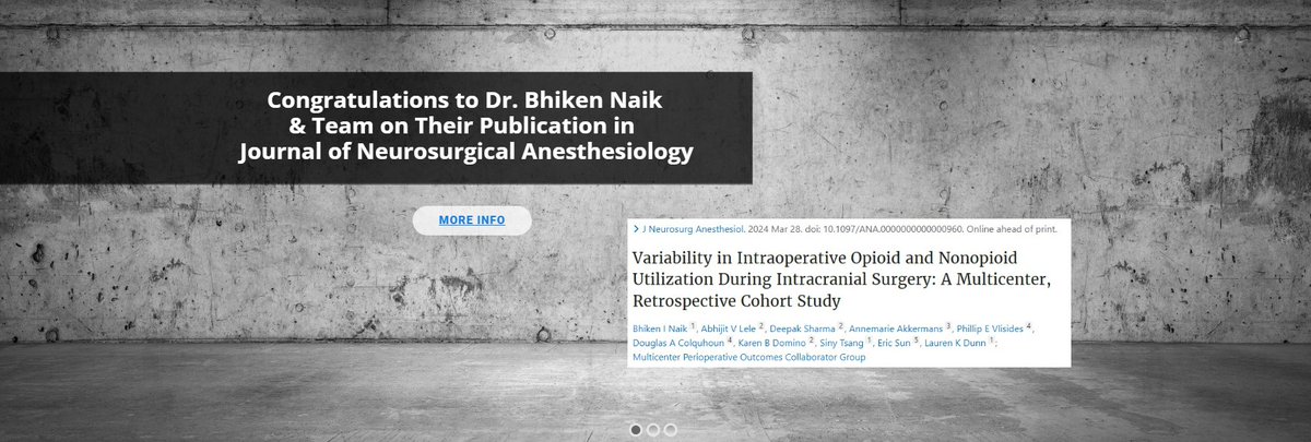 MPOG (@mpogaspire) on Twitter photo Congratulations to Dr. Bhiken Naik & Team on Their Recent Publication in Journal of Neurosurgical Anesthesiology!  pubmed.ncbi.nlm.nih.gov/38546217/ Congratulations to Dr. Bhiken Naik & Team on Their Recent Publication in Journal of Neurosurgical Anesthesiology!  pubmed.ncbi.nlm.nih.gov/38546217/