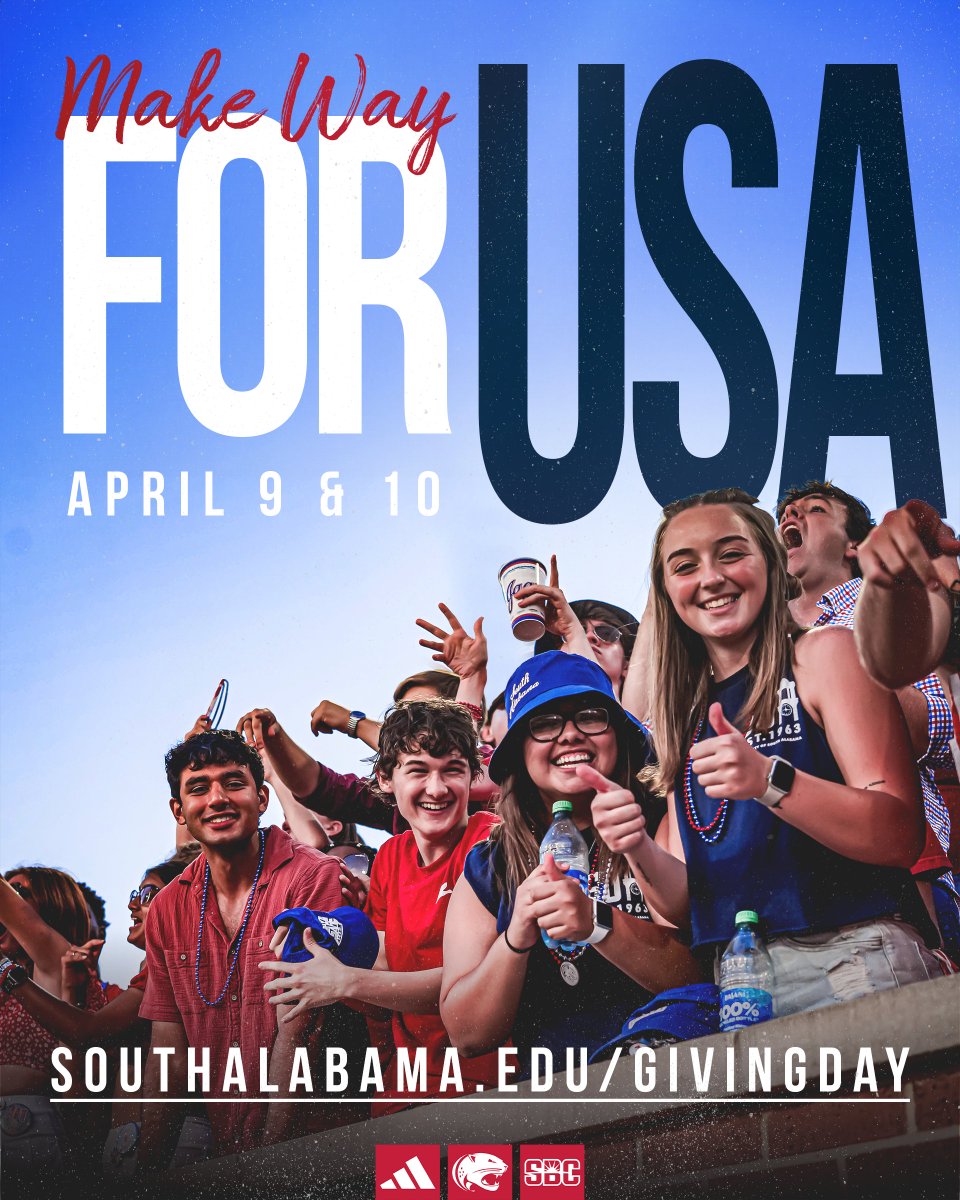 It’s time to #MakeWayforUSA! Jaguar fans, make a difference by donating to South Alabama Athletics today on USA Giving Day! All gifts to the Jaguar Athletic Fund directly support our student-athletes‼️ 🔗 SouthAlabama.edu/GivingDay