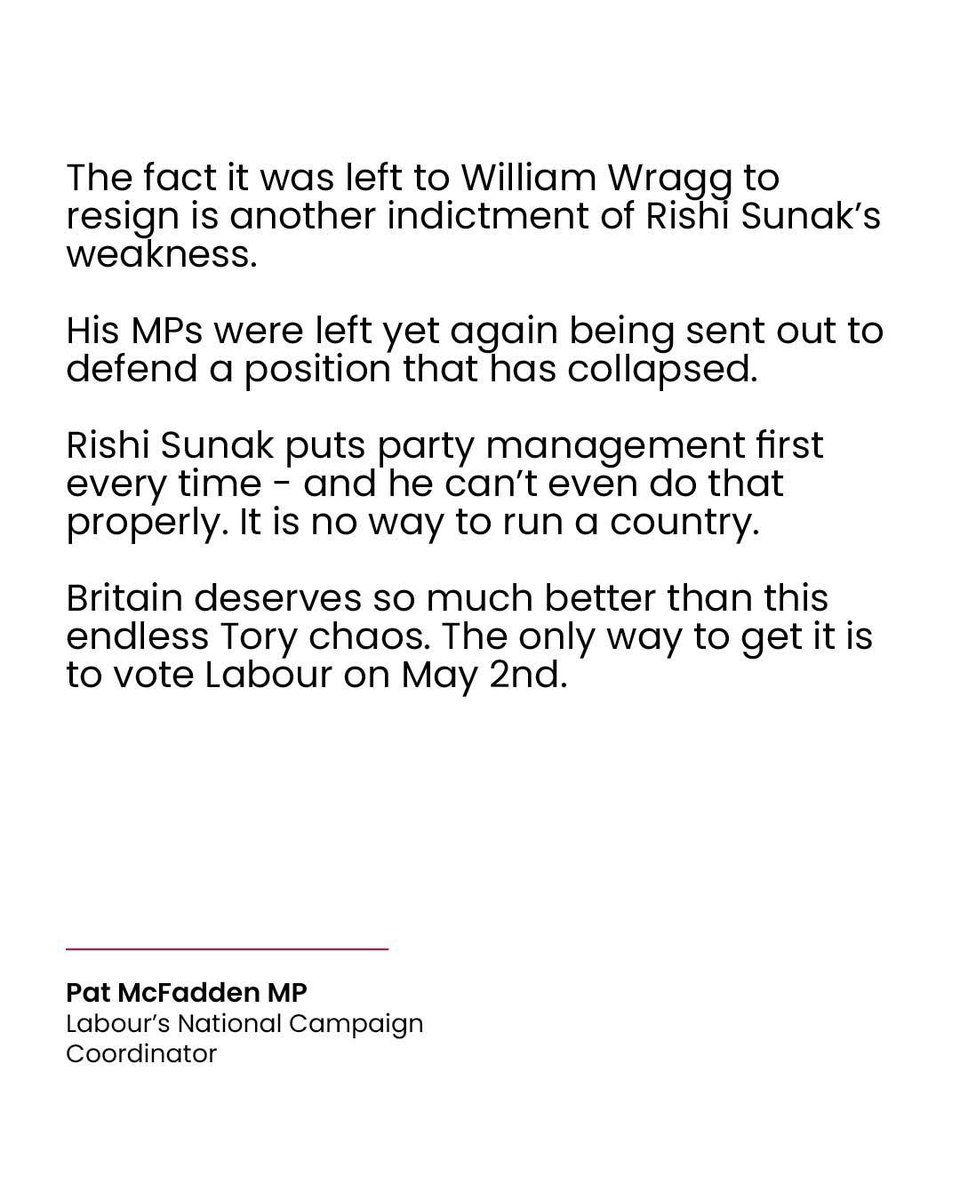 The fact it was left to William Wragg to resign is another indictment of Rishi Sunak’s weakness.
