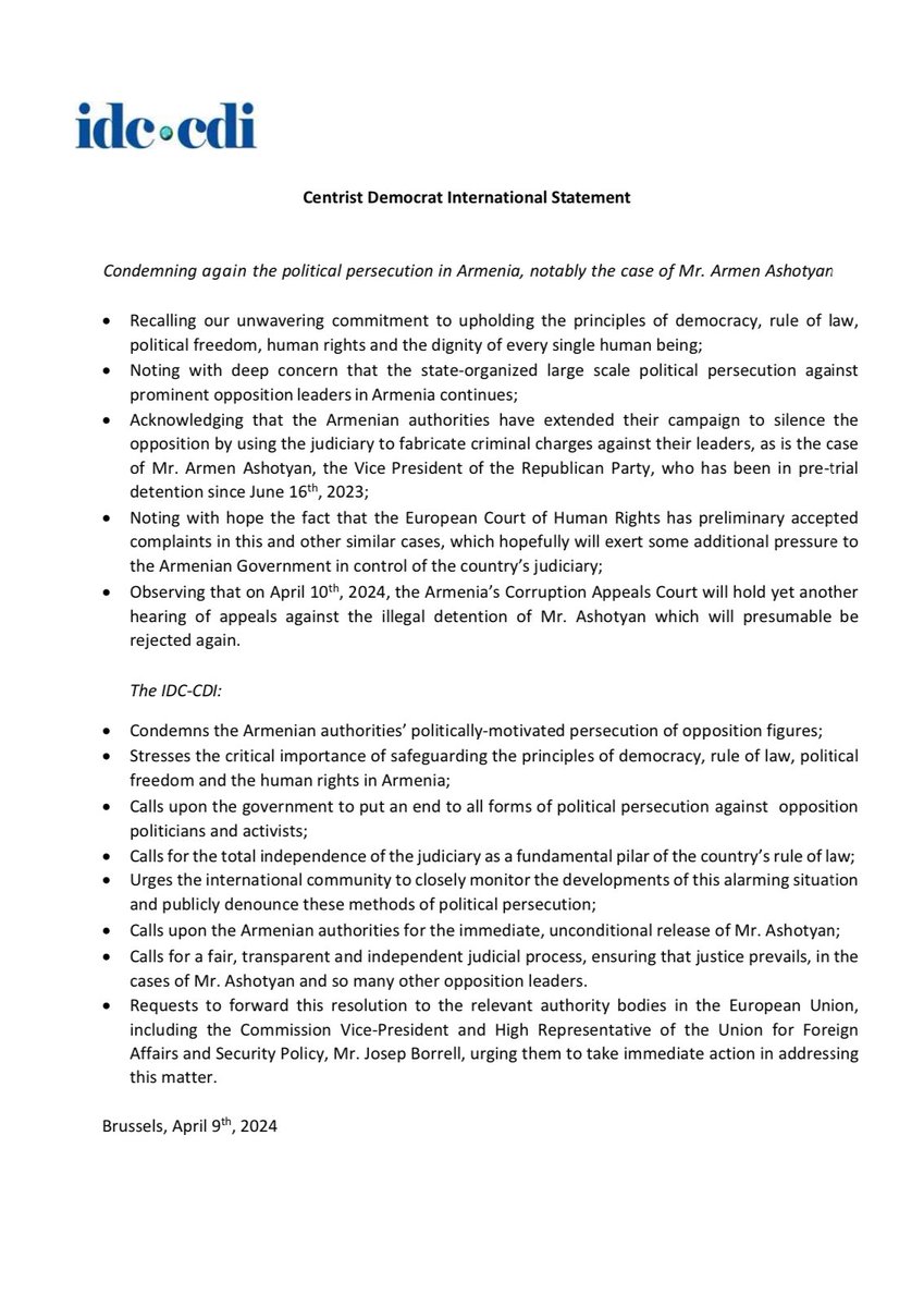 Condemning again the political persecution in #Armenia, notably the case of Mr. @Ashotyan @AndresPastrana_ @TonoEPP