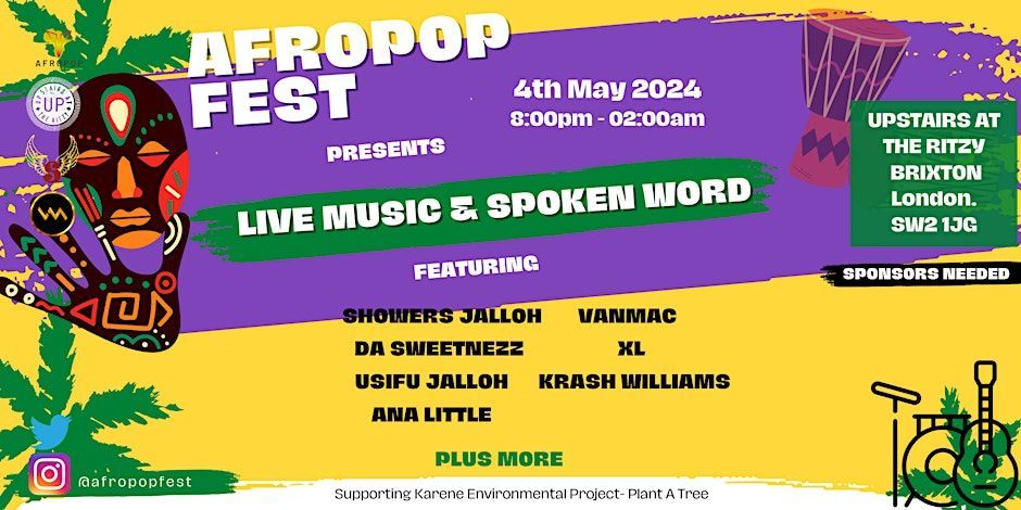 Afropop Fest - Live Music and Spoken Word Festival - May 4 <a href="/RitzyCinema/">Ritzy Picturehouse</a> #livemusic #spokenword #brixton #southlondon buff.ly/3VMm3h6