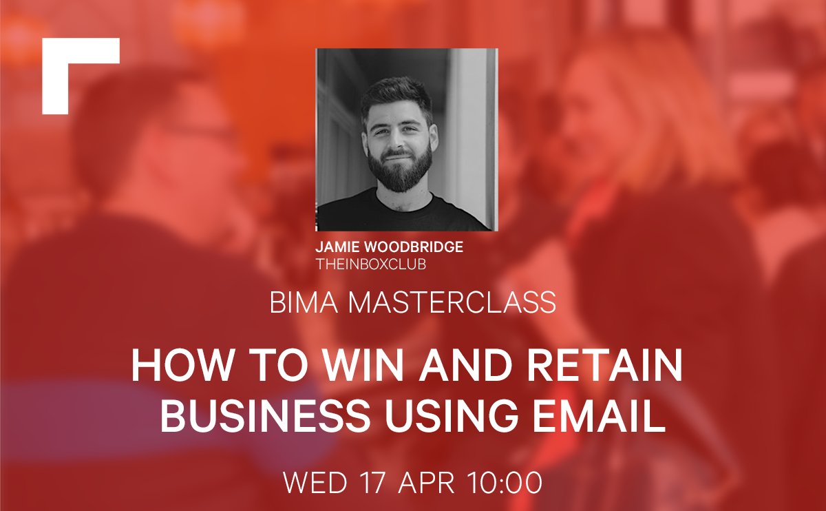 Hey members, join Jamie Woodbridge, Co-founder of The Inbox Club in our latest masterclass where you'll master your email technique when it comes to nurturing and winning clients! More here: bima.co.uk/events/bima-x-…
