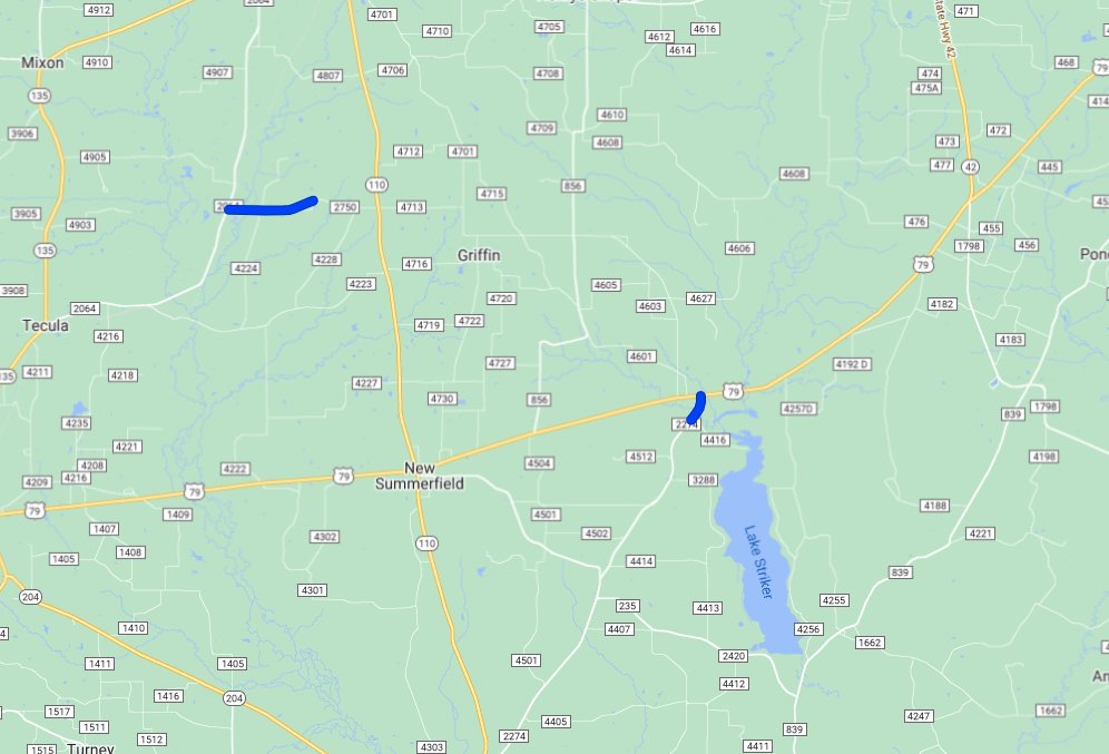 A couple of roads in Cherokee County are closed due to flooding. FM 2750 between SH 110 and FM 2064 and FM 2274 at Sampson Creek, just south of US 79. Please do NOT try and drive through flood waters. #TurnAroundDontDrown (Photo from DriveTexas.org at approx. 3:05p)
