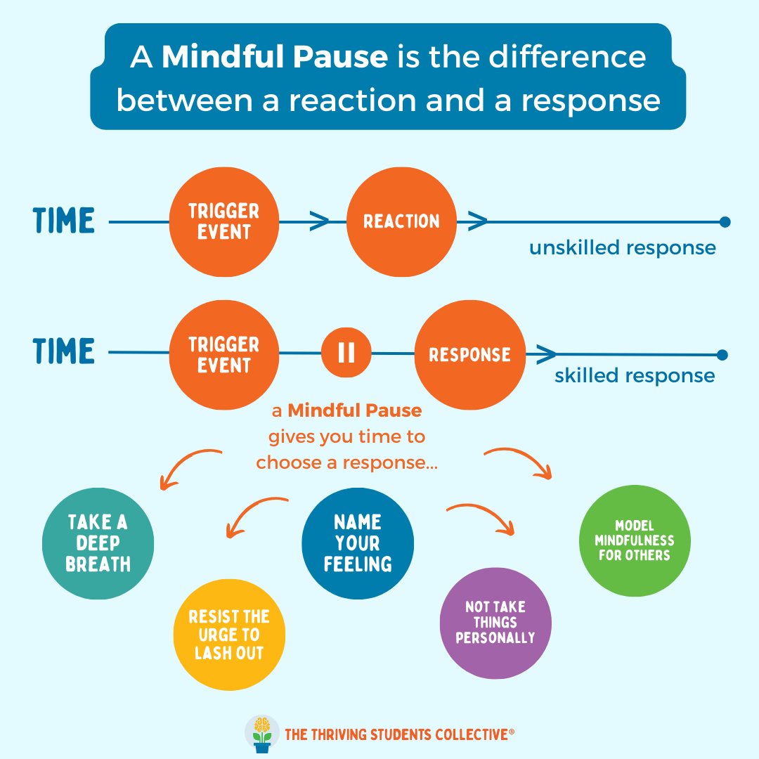 Emotional regulation in our students starts with our own regulation! When we practice and teach mindful pauses ourselves, we can RESPOND rather than REACT, and be the 'living lesson plan' for our students to do the same 🧡 #k12burnout #burnoutprevention #emotionalregulation