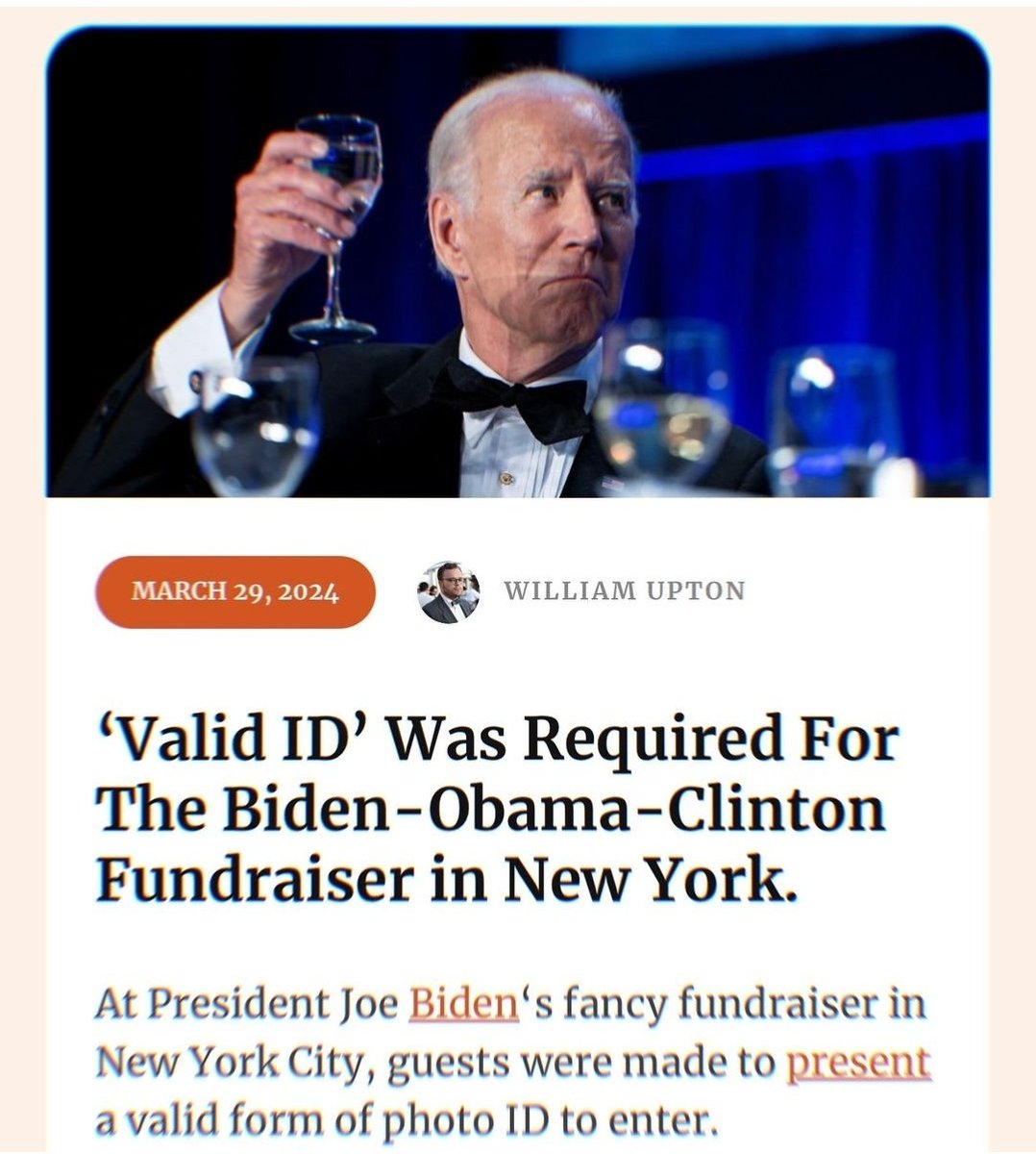 A valid ID was required to attend the Biden fundraiser with Clinton and Obama...

But they don't want valid IDs for voting...