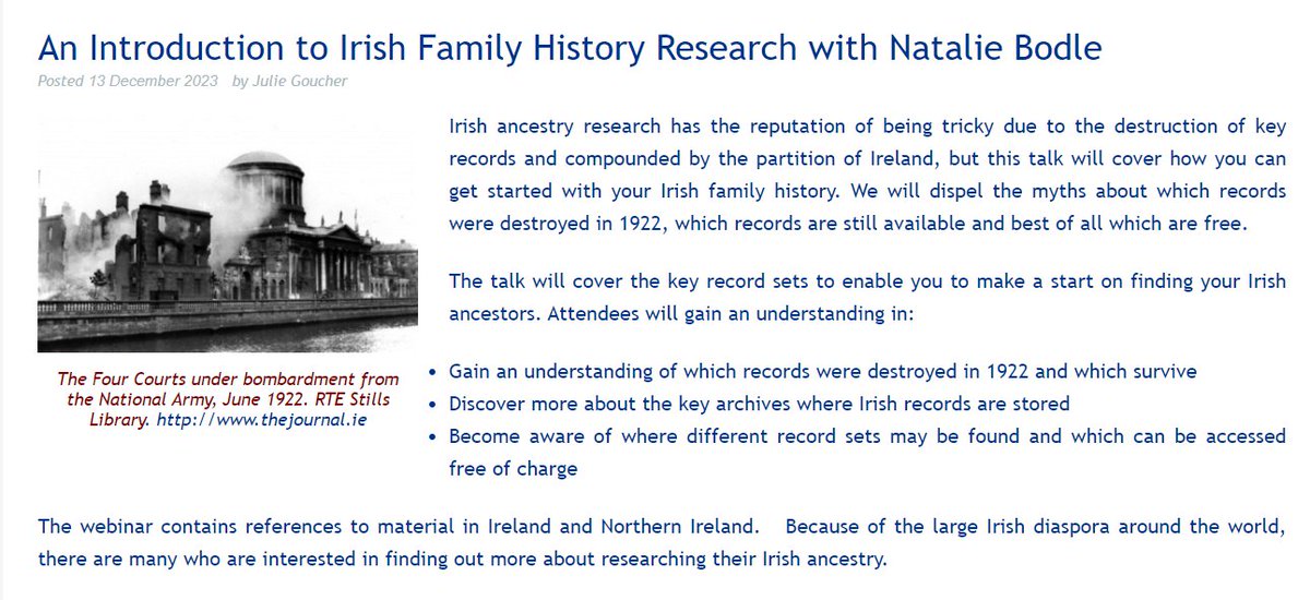 Join us for our next Guild webinar on 10 April 2024. Guild member Natalie Bodle will be giving a talk on getting started with Irish family history research. The webinar is free attend for both members and non-members but you must register to attend. one-name.org/introirelandfh/