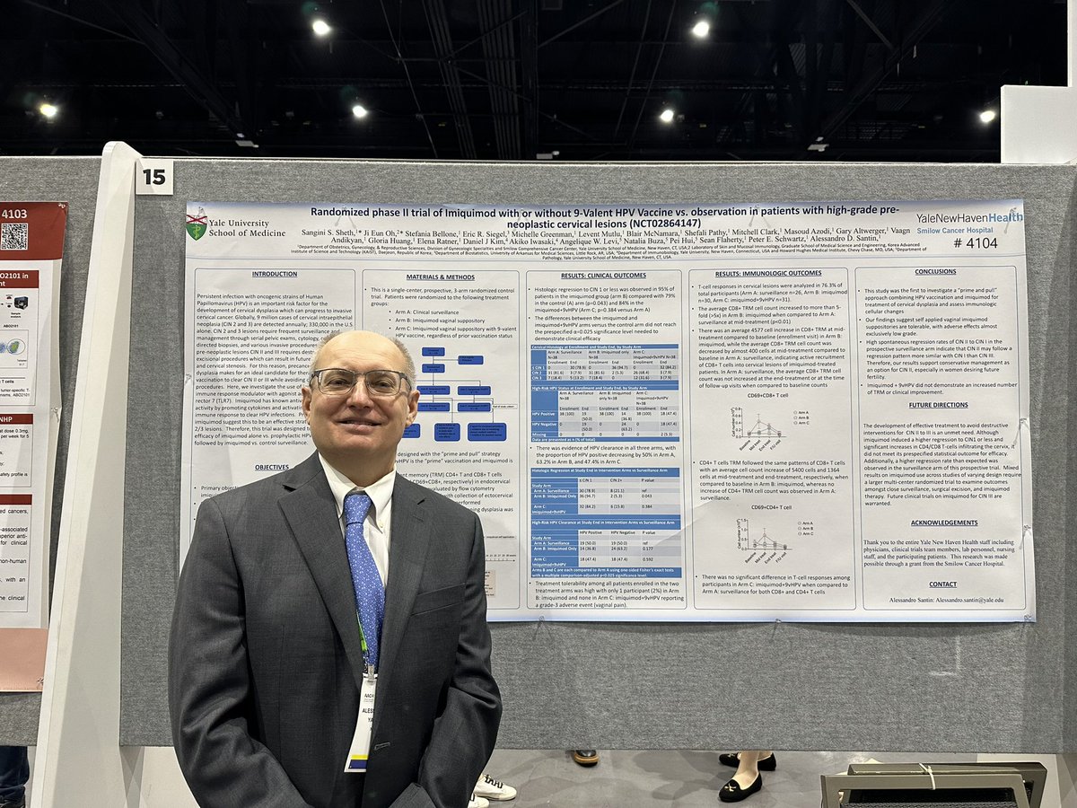 Dr. Alessandro Santin sharing impactful research for women with cervical intraepithelial neoplasia (CIN) a precancerous #cervicalcancer condition #AACR24. @SmilowCancer @YaleMed @YNHH @YaleObGynRes yalecancercenter.org/news-article/t…