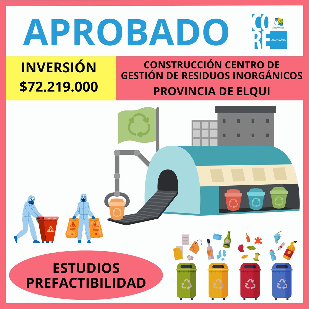 🔵APROBADO🔵 Más de $72 millones de pesos aprobó el CORE para realizar estudios de prefactibilidad sobre construcción de un Centro de Gestión de Resuiduos inorgánicos para la #RegiónDeCoquimbo 🚮♻️🌎