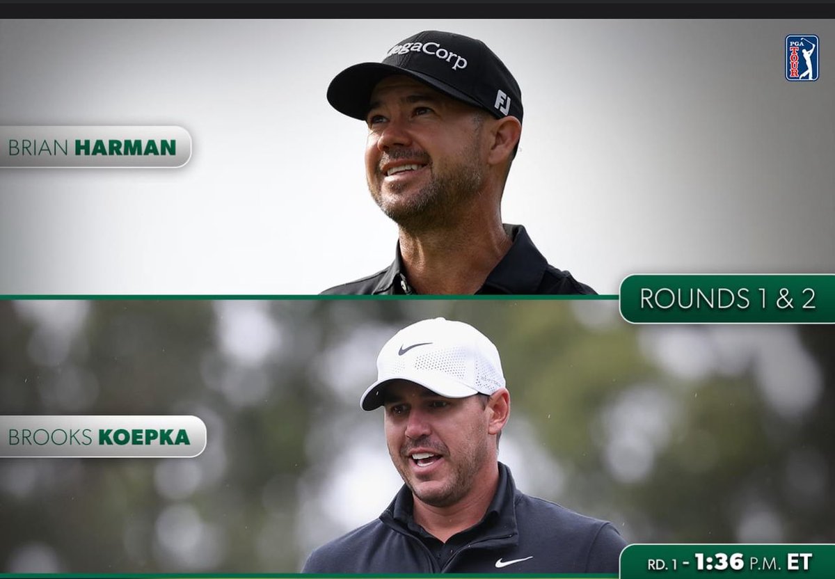 maxdgerber's tweet photo. The Masters pairing Brooks Koepka with one of the slowest players on tour is an absolute TROLL 😂😂😂  Brooks has been very vocal of slow play and how it’s negatively affecting the game and Brian Harmon is one of the worst offenders. #themasters https://t.co/T8s1UsO5Oi
