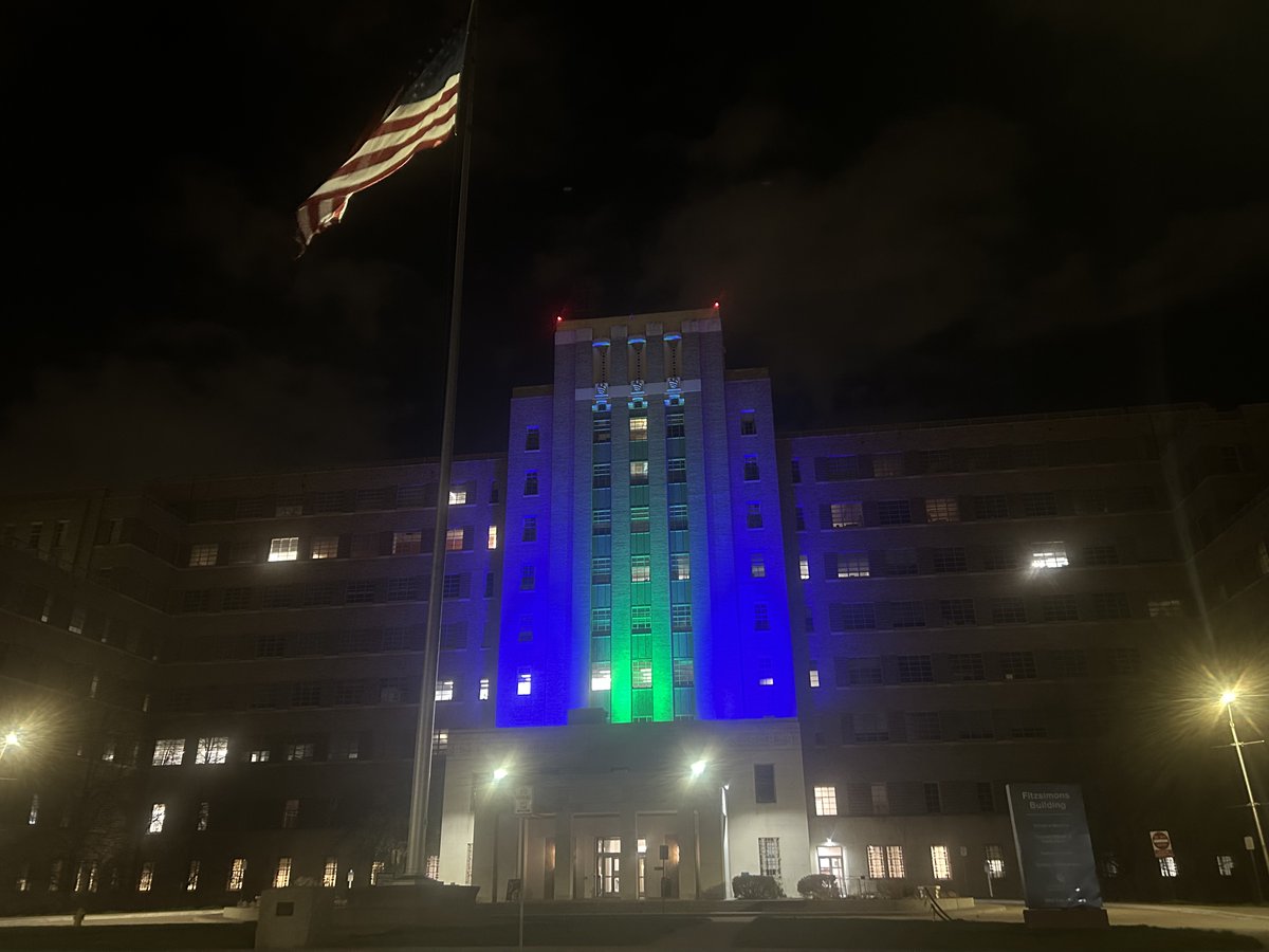 This Friday is National @DonateLife #BlueGreenDay which is part of National #DonateLifeMonth. The Fitzsimons Building has been lit up blue and green all this week to promote these efforts! Sign up to become a donor here: registerme.org