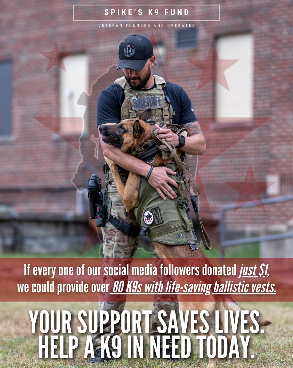 spikesk9.org/dollarsforthed… Just one dollar can help save a K9’s life. Your one dollar can be the difference between life and death. YOU can be a hero for our K9 heroes today.
