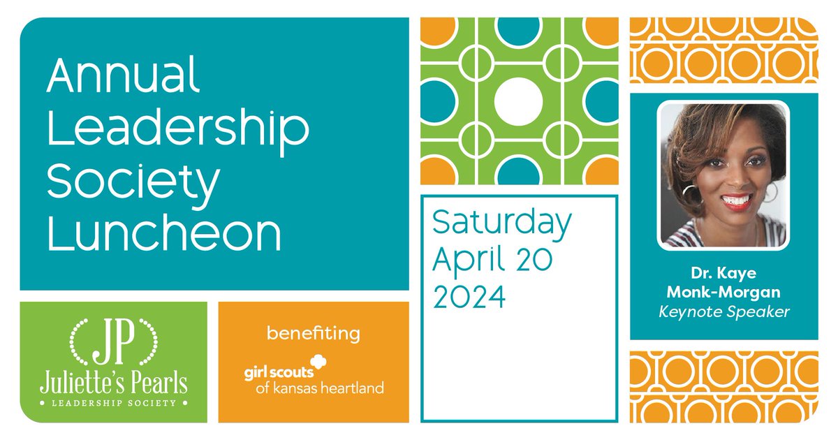 Join the Juliette's Pearls Leadership Society for the annual Leadership Luncheon on Sat., April 20 to support Kansas Girl Scouts and hear from our keynote speaker, Dr. Kaye Monk-Morgan, President and CEO of @TheKLC. Purchase tickets today >> bit.ly/49N29H6 #GSKH