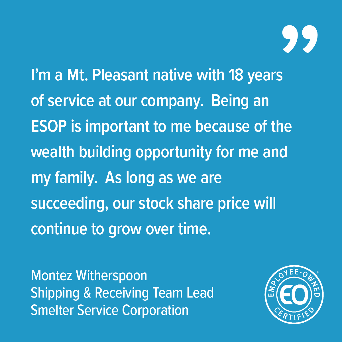 certified_eo's tweet photo. Thank you for your dedication and testimony, Montez! Smelter Service Corporation is lucky to have a committed employee-owner like you for the past 18 years.

#employeeowner #testimony #certifiedeo https://t.co/k7uadbEYNd