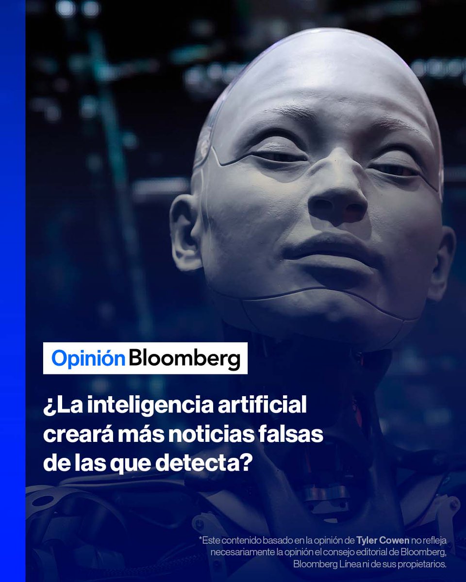 #OpiniónBloomberg | 🔵 Entre modelos de lenguaje avanzados, generación de imágenes y prototipos de simuladores de voz, el panorama para la desinformación en la era de la IA no es alentador. ¿Qué viene? Tyler Cowen lo analiza en su artículo de opinión: tinyurl.com/5n93ksns