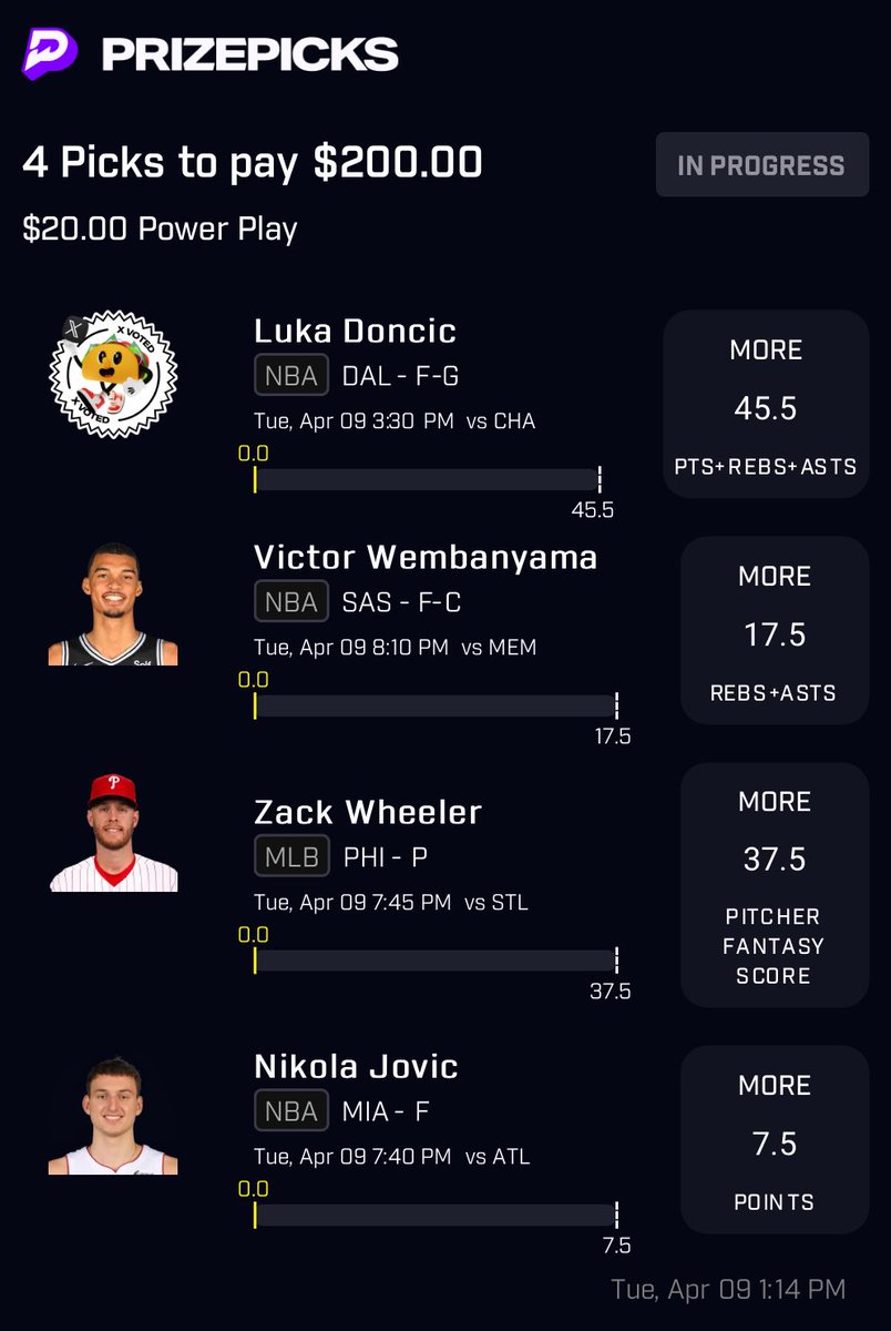 PicksThePlug's tweet image. Copy my PrizePicks entry using this link: 
prizepicks.onelink.me/gCQS/shareEntr…
 My favorite taco slip of the night! Let’s run it! We’ve been cashing out the past few nights