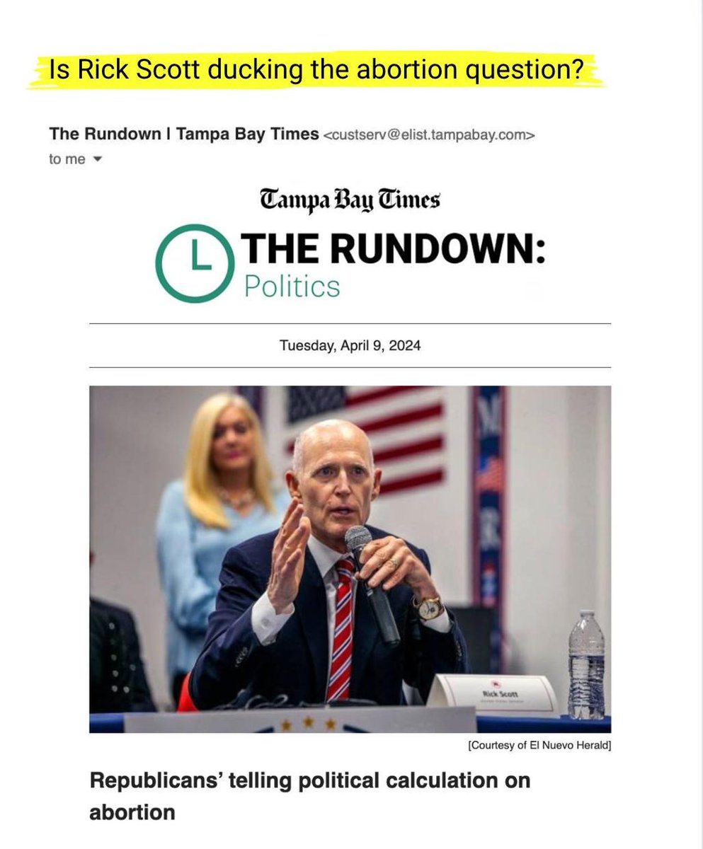 Via @TB_Times 'Is Rick Scott ducking the abortion question?' Yes. #FLSEN
