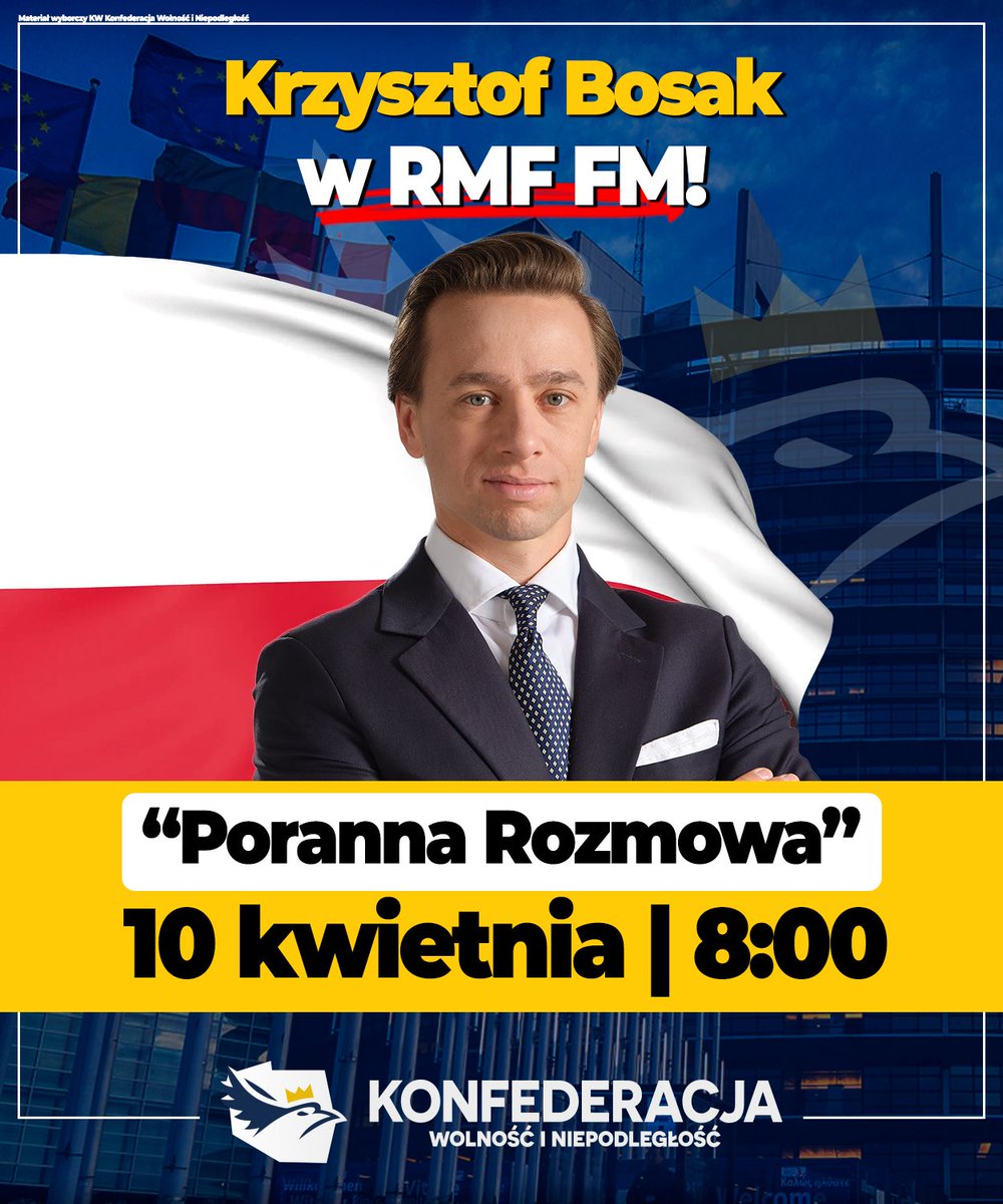 Wicemarszałek Sejmu @krzysztofbosak gościem programu @Rozmowa_RMF o godzinie 8:00

Zapraszamy do oglądania! 🤩
#KonfederacjaWMediach