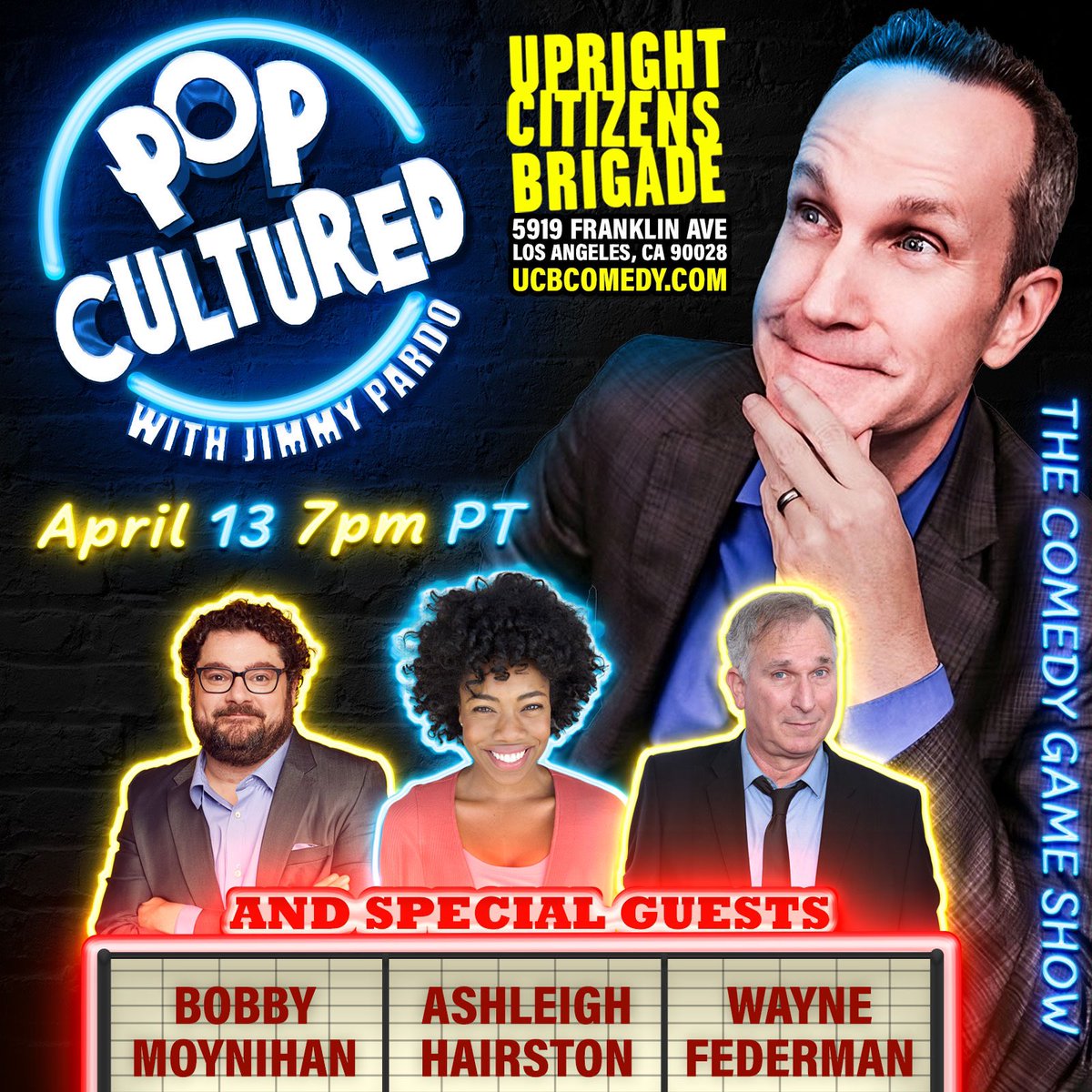 This Saturday’s @PopCulturedGame will be livestreamed for just $10 via @ucbtla!! Great lineup: @bibbymoynihan, @shleighcrystal, @Federman! Get tix here: ucbcomedy.com/show/pop-cultu…