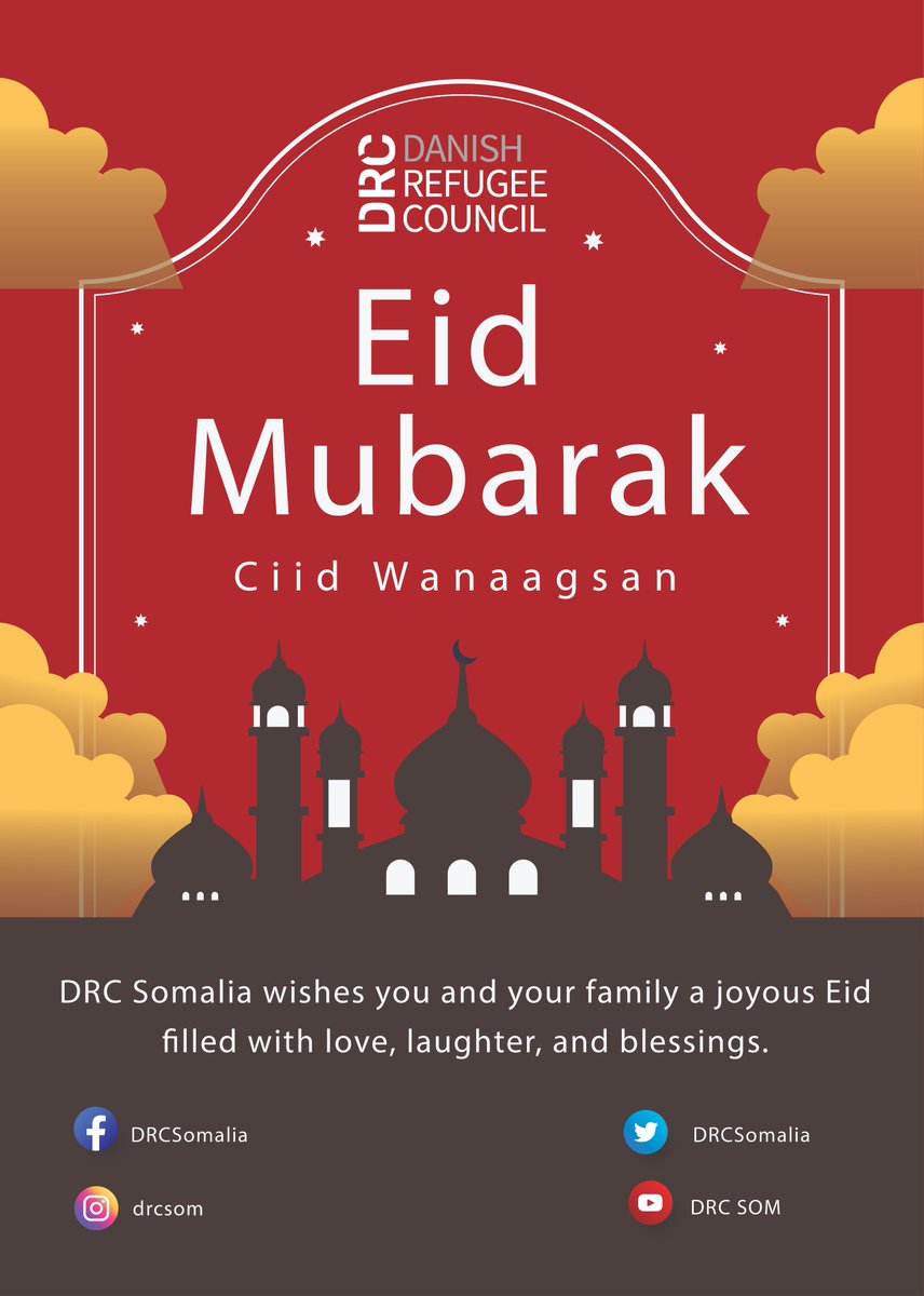 Eid Mubarak! DRC Somalia wishes you a prosperous Eid filled with joy, peace, and endless blessings. #Eid2024 #EidMubarak