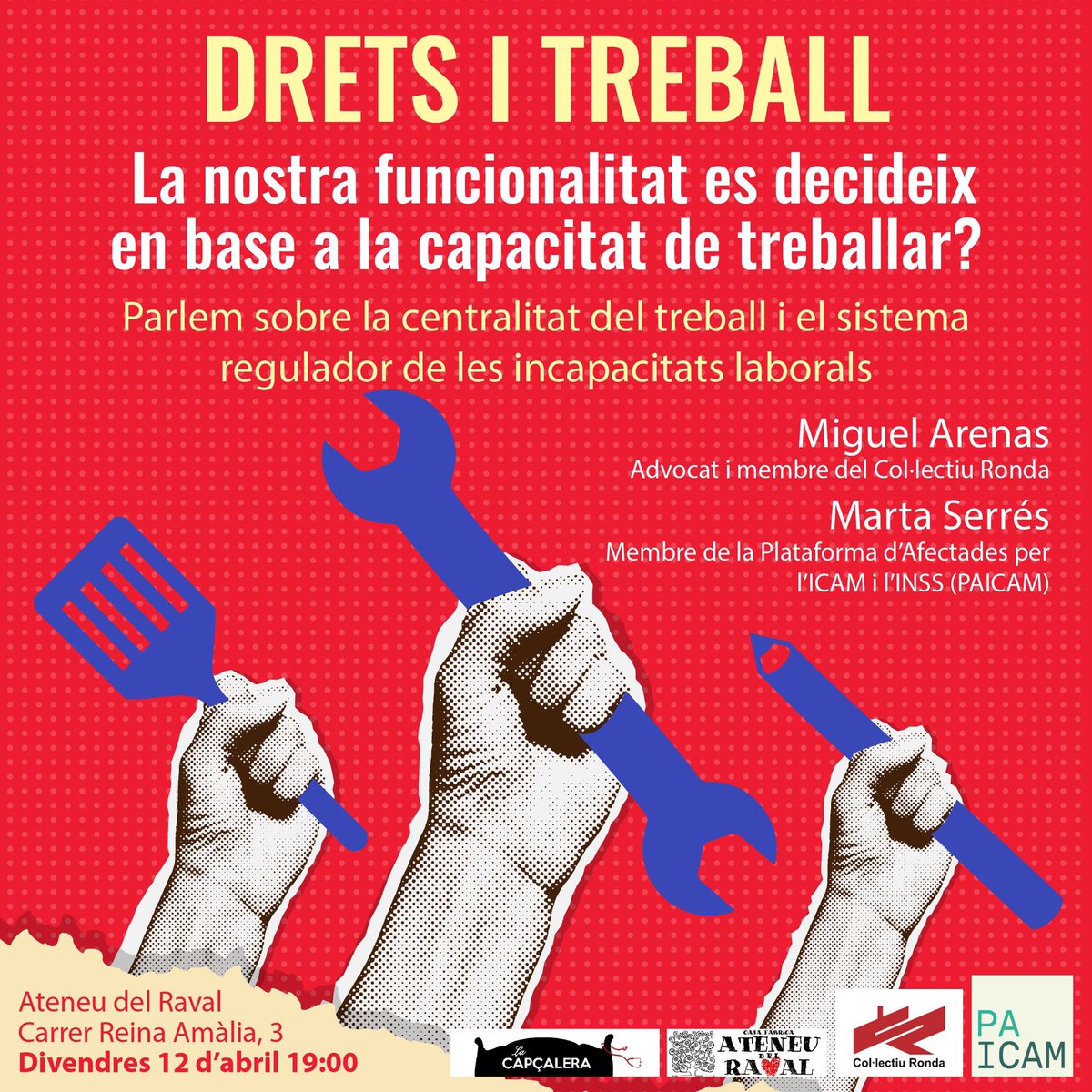 RECORDEU! Aquest divendres 12 ens veiem a les 19h a l’Ateneu del Raval amb Miguel Arenas (<a href="/CollectiuRonda/">Col·lectiu Ronda</a> ) i Marta Serrés (<a href="/LaPAICAM/">PAICAM Catalunya | perfil oficial</a>)