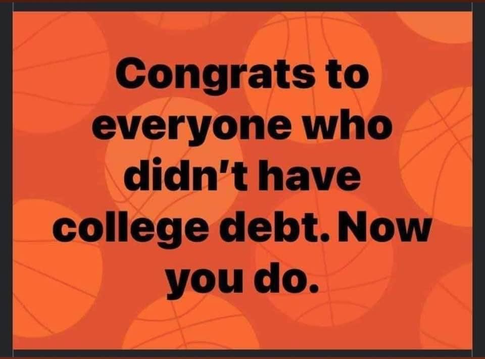 @catturd2 Student loan forgiveness doesn’t forgive loan. It just transfers it to taxpayers who have never agreed or benefited from it. Democrats have become the Party of the rich elites - 70% of Americans who don't go to college would have to pay for those who do.