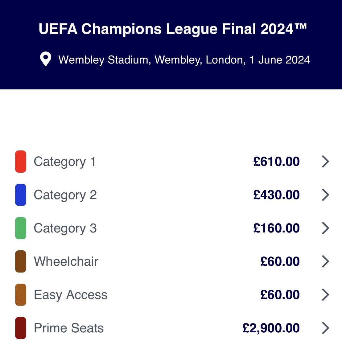 🚨 UEFA have released the ticket prices for the Champions League final