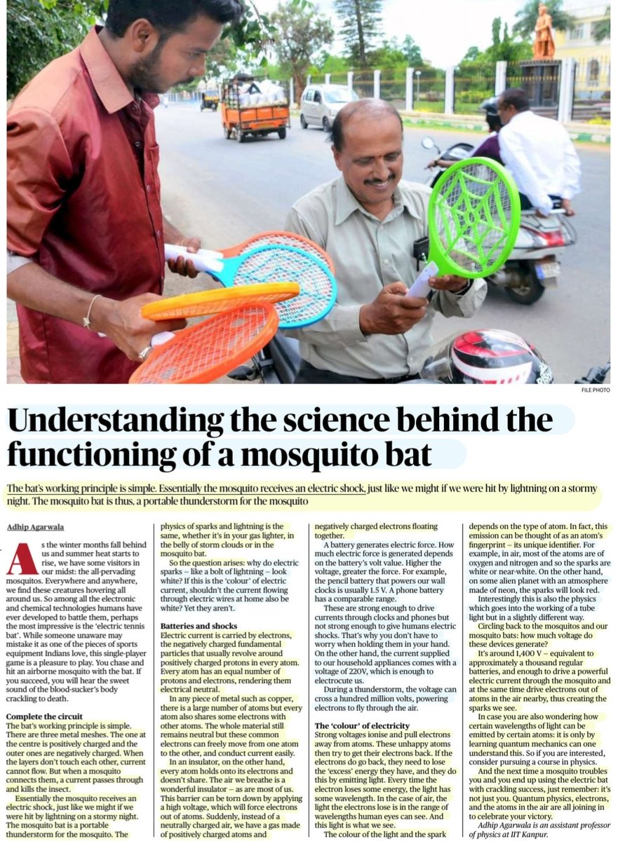 imRavikantYadav's tweet image. Interesting gyaan 🙂

'Understanding the Science behind the functioning of a Mosquito Bat'

'A portable #Thunderstorm '

:Well explained by Sh Adhip Agarwal

#MosquitoBat ,#Science behind its working,#Batteries #Shock ,#Lightning its colour, principle &amp;amp;
More info

#UPSC
Source:TH